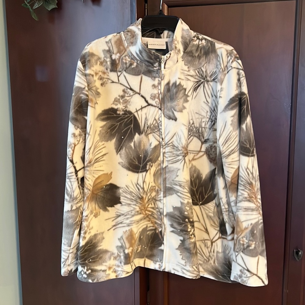 Alfred Dunner Floral Print Jacket - Cream and Brown